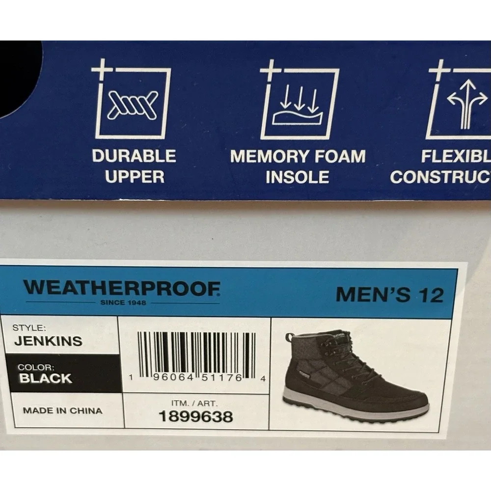 Weatherproof Jenkins Boots Men's New Black Water Proof Insulated Shoes Size 12